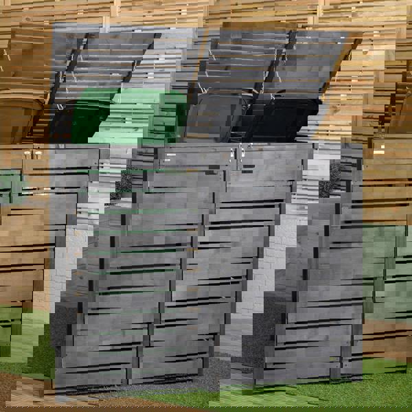 Samuel Alexander 1.43m x 1.16m Outdoor Wooden Garden Double Wheelie Bin Store Storage for 2 Bins in Dark Grey