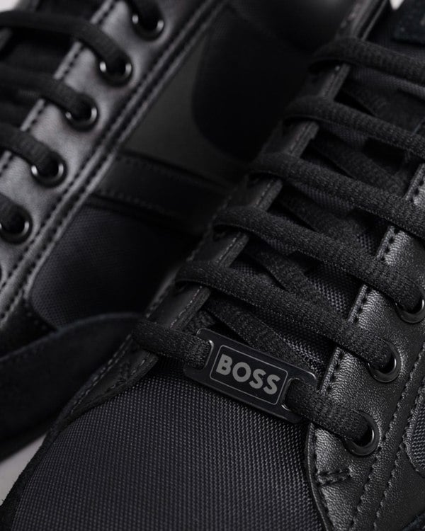 BOSS Orange Saturn Mens Low Profile Mixed Material Trainers With Suede and Faux Leather NOS - Black 001