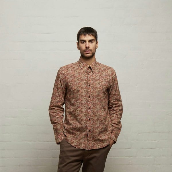 Gabicci V53GW03 Mens Rory Woven Print Shirt Gabicci Vintage - BERRY