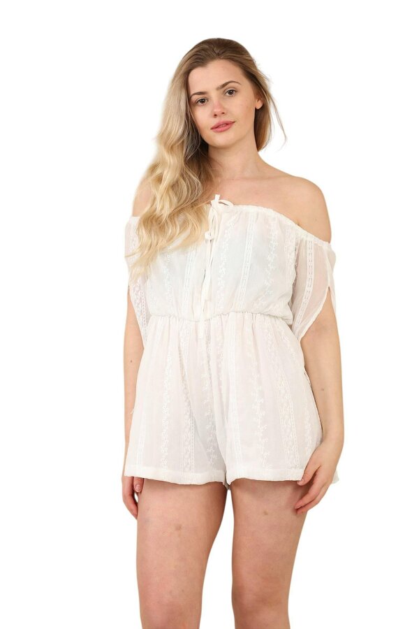 Boho Chic White Off-Shoulder Playsuit – Elegant Summer Romper