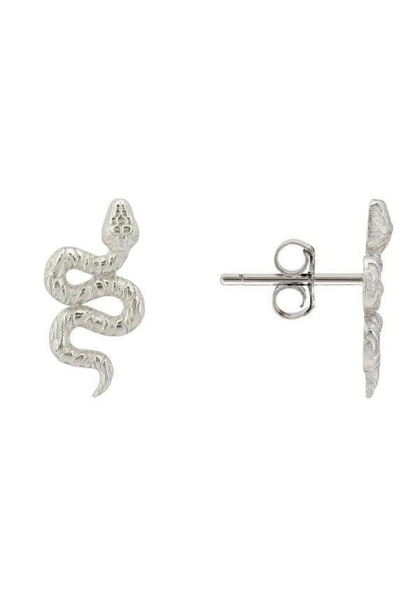 Latelita Coiled Cobra Snake Stud Earrings Silver