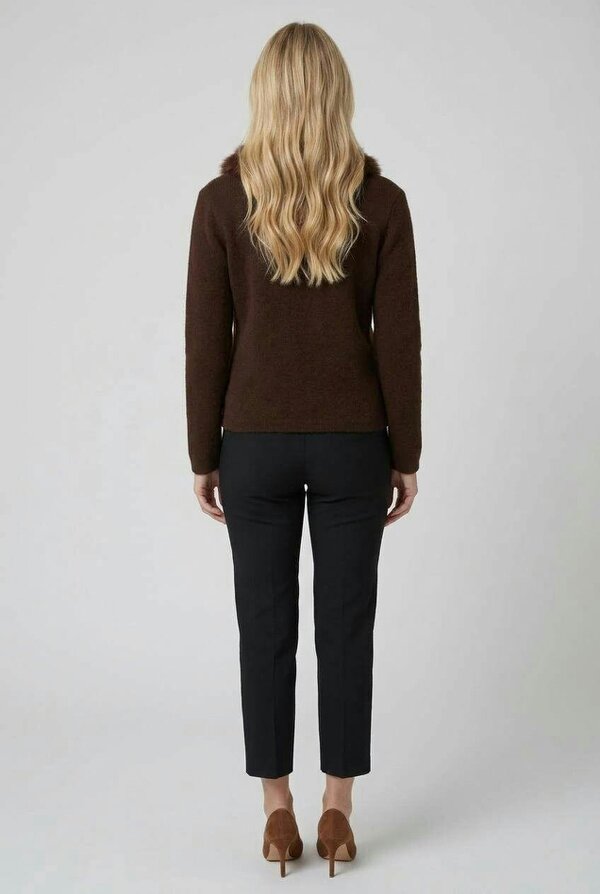 Izabel London Faux Fur Trim Collared Cardigan