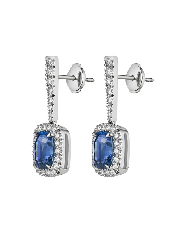 Gemdaia Blue Sapphire & Diamond Earrings: 6ct Ceylon Sapphires