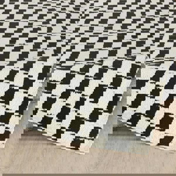 Livabliss Freud-Modern Black Ivory High Pile Checkered Rug