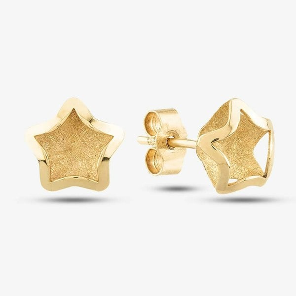 T. H. Baker 9ct Yellow Gold Satin Brushed Star Stud Earrings SE870
