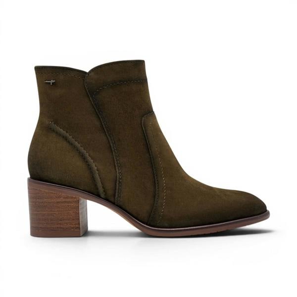 Tamaris Women's Olive Green Suede Leather Heeled Ankle Boots - 25313-47
