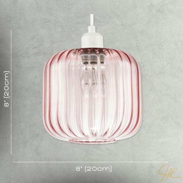 Contemporary Soft Pink Glass Wide Ribbed Square Pendant Light Shade Image 7