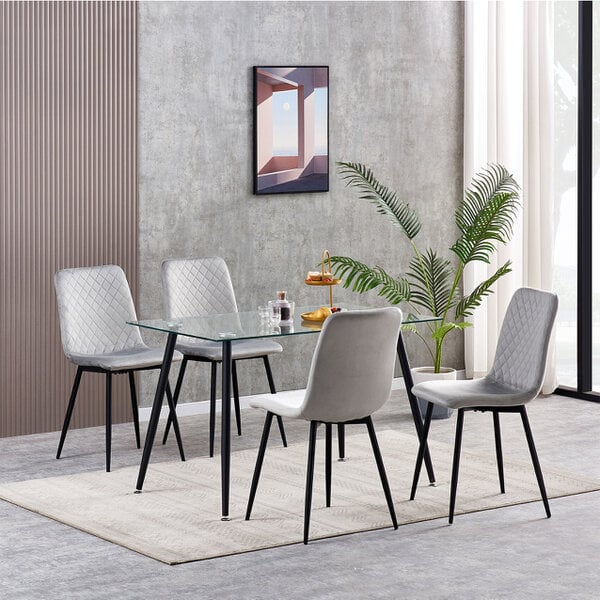 Set of 4 Velvet Fabric Dining chairs Lexi - Light Grey 
