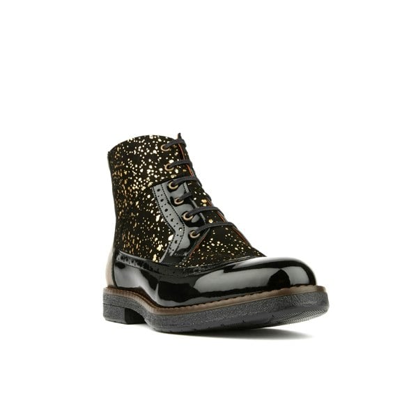 Embassy London Hatter - Gold Drops - Women's ankle boot in golden paint drops on black leather