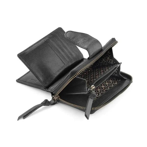 Detail of RFID protected card slots inside Black Renata bifold purse