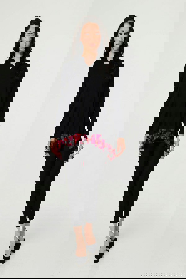 Black | Animal Print Semi Sheer Relaxed Top
