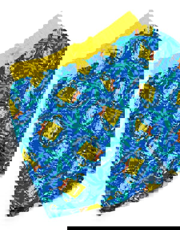 SpongeBob SquarePants Boys Blue Spongebob All-Over Tropical Print Swim Shorts