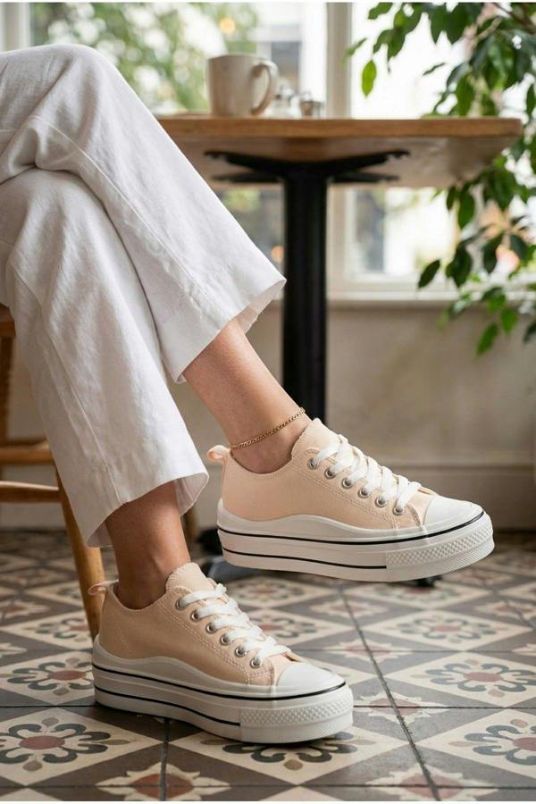 Saoirse Low Top Canvas Trainers - Beige