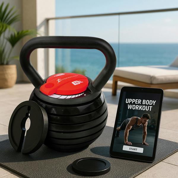 Homeology HERCULES18 7-in-1 Adjustable Smart Kettlebell up to 18kg Black with Red Dial Home Fitness Gym Equipment