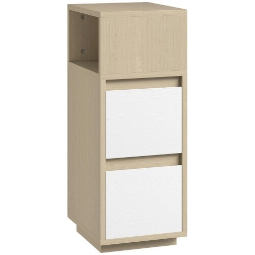 Wyld Haus Noyo Natural Wood Finish Slim Bedside Table With 2 Drawers And Open Shelf