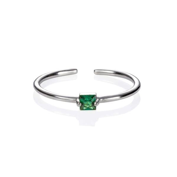 Adjustable Green Ring for Women with a Square Zirconia Stone - namana.london