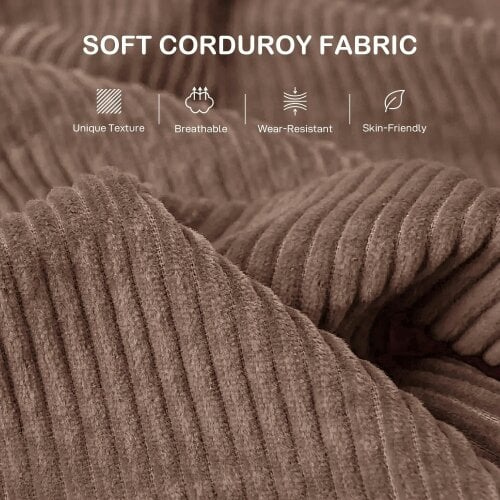 Bobobiy Modern 3 Seater Sofa with Spring Cushion, 212 cm Fabric Jumbo Cord Sofa Couch with 2 Scatter Cushions, Upholstered Corduroy Settee, Coffee