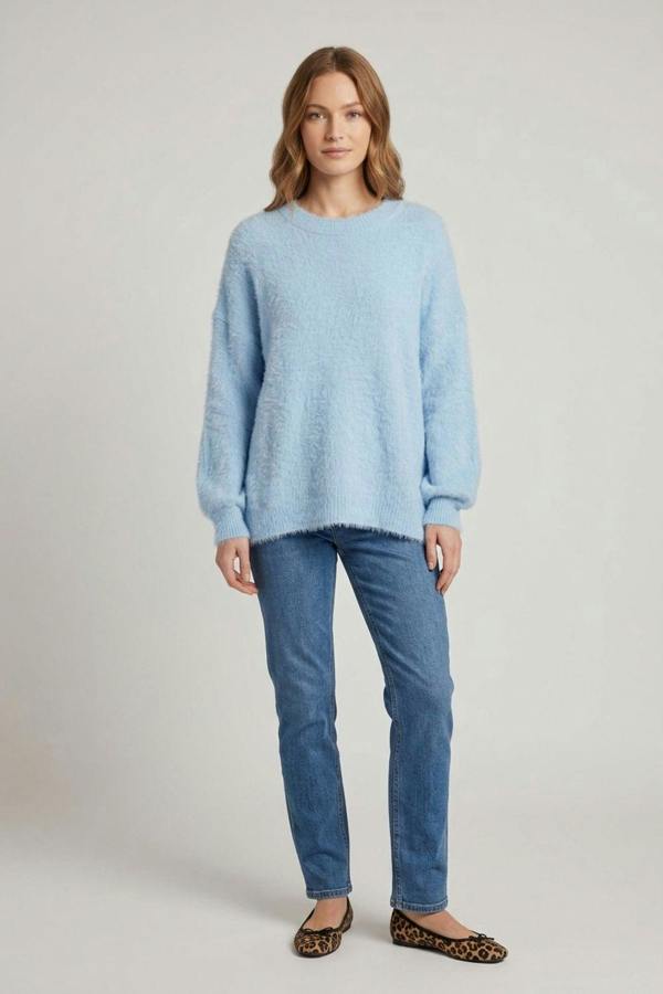 Blue | Soft Textured Long Sleeve Jumper

