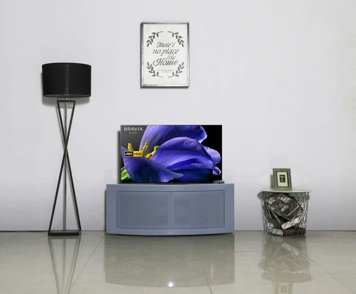 Centurion Supports PANGEA Grey Beam-Thru CurvedTru-Corner 32"-50" TV Cabinet