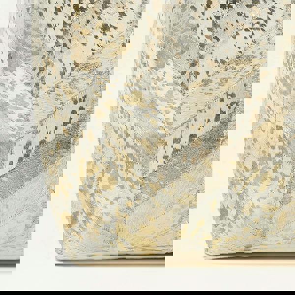 HOMESCAPES Gold & Grey Geometric Diamond Leather Pouffe Bean Cube