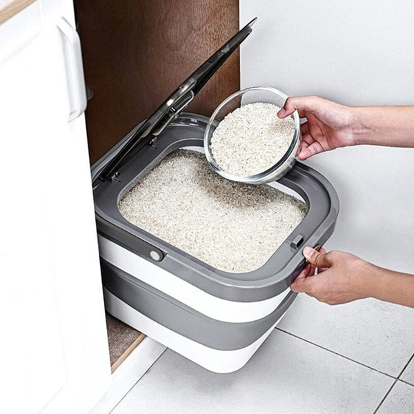 13 Liters Capacity Grey Foldable Pet Food Storage Container with Lid Living and Home