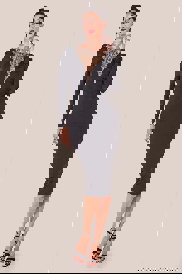 Diamante Fishnet Cowl Back Midi - Black DR4073