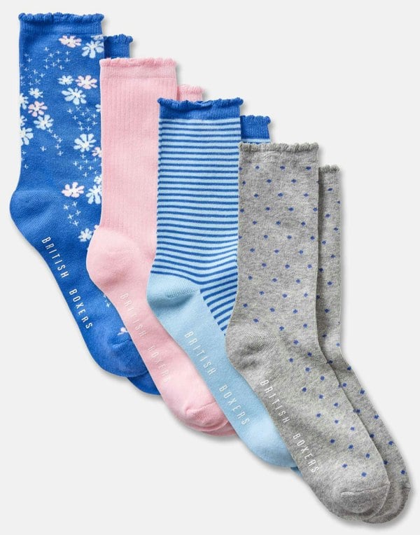 Women's Four-Pair Sock Gift Box – Sky Blues & Sunset Pinks - British Boxers