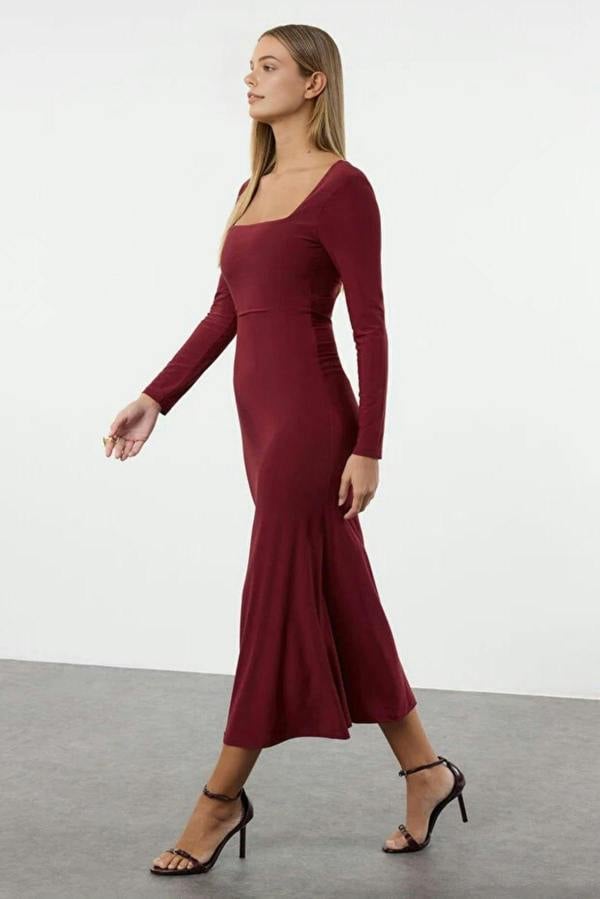 WOVCOR Flounced Square Neck Maxi Knit Dress