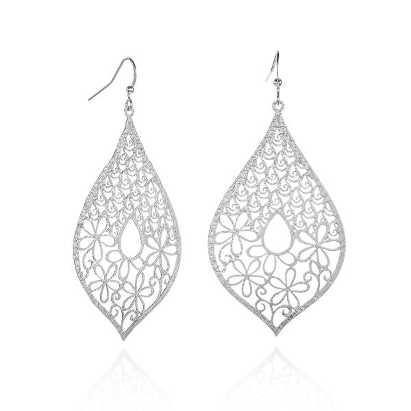 namana Silver Large Leaf Shaped Teardrop Dangle Earrings for Women