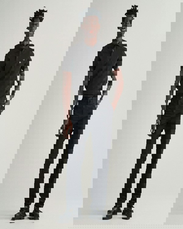 GANT Mens Slim Fit Short Sleeve Shield Logo Pique Polo - 5 Black - CHO - Designer Mens Short Sleeve Polo Shirts