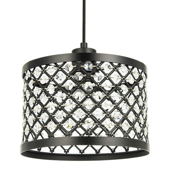 Happy Homewares Modern Ornate Black Metal Pendant Shade with Clear Acrylic Beads