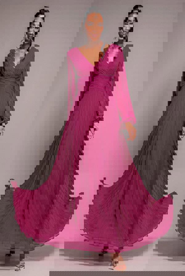 Balloon Sleeve Chiffon Maxi Dress - Magenta DR3041QZ