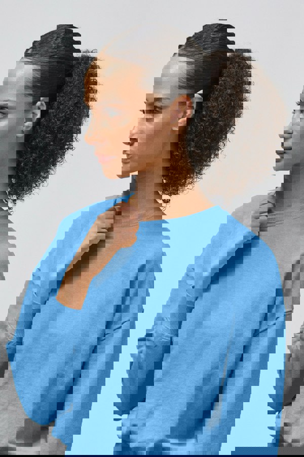 ENORSIA Ribbed Hem Cropped Sweatshirt