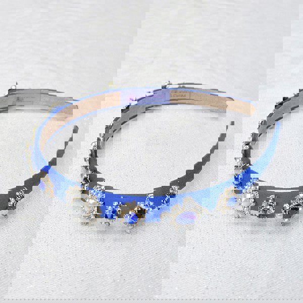 Blue Headband Thin Hair Band with Pearls and Jewels