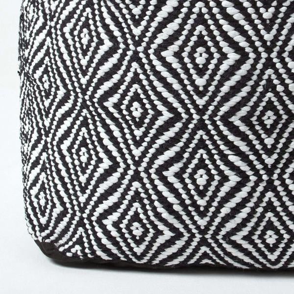HOMESCAPES Trance Black and White Diamond Pattern Recycled Fibre Square Bean Filled Pouffe