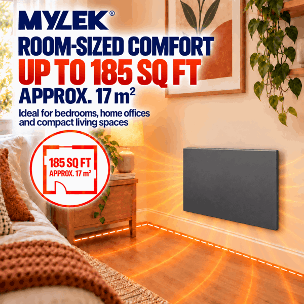 MYLEK Electric Radiator Panel Heater Grey WIFI Smart APP Eco 1200W Bathroom Safe Wall Mounted Timer Thermostat