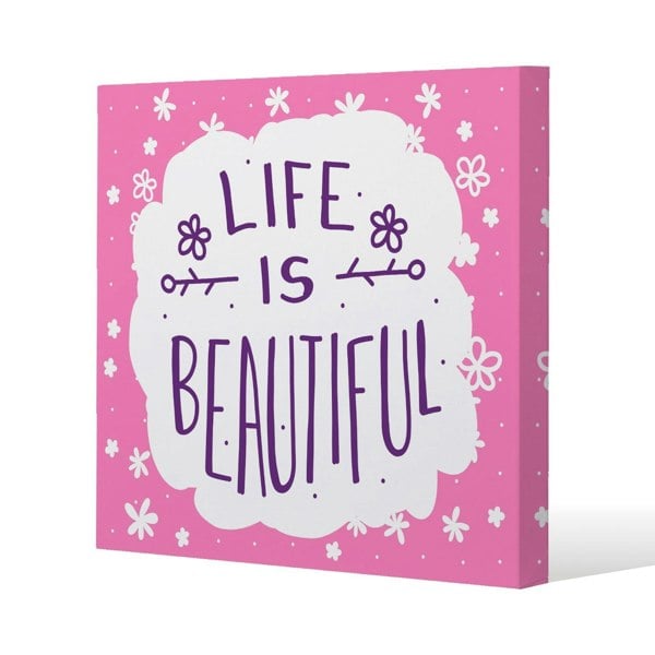 Benjamin Tate Design Life Is Beautiful Slim Style Canvas Print  20x20cm , 15mm Slim Real wood.