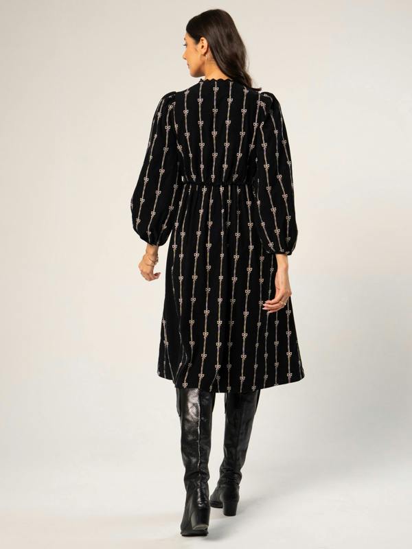 Rose & Nancy Beatrix Black Cord Embroidered Midi Dress