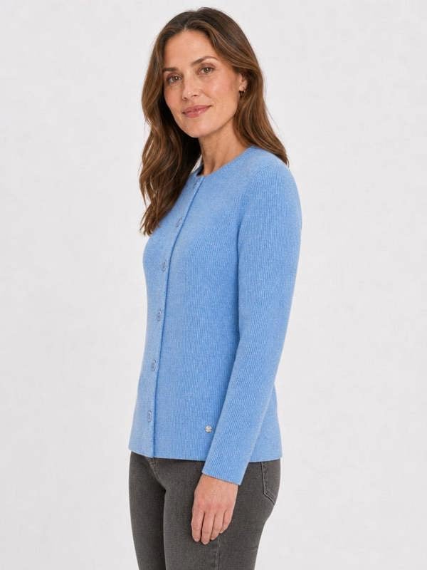 PennyPlain Ribbed Button Cardigan - Cornflower