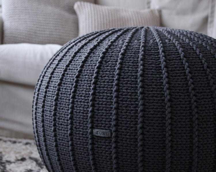 Zuri House Knitted pouffe, Medium | GRAPHITE