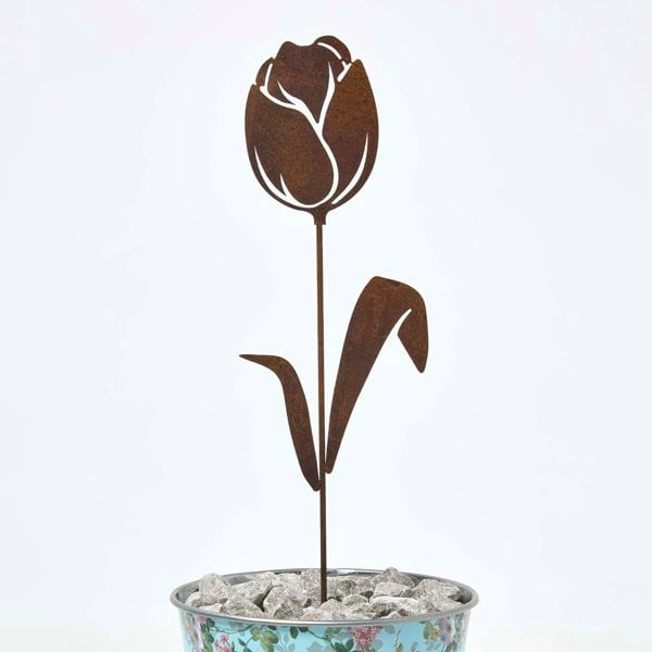 HOMESCAPES Steel Tulip Garden Stake Decorations, Set of 2