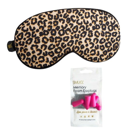 SMUG Satin Sleep Mask - Leopard Print - Sleep Mask & Pink Earplugs