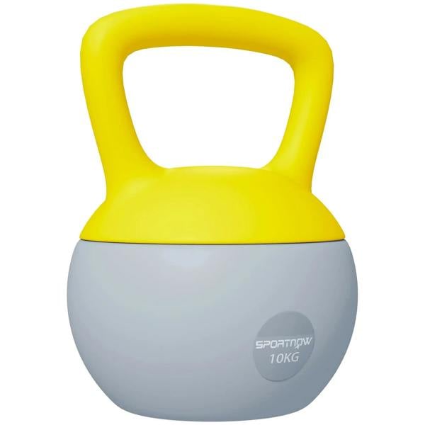Soft kettlebell, 10kg, yellow non-slip handle and grey body with SPORTNOW logo