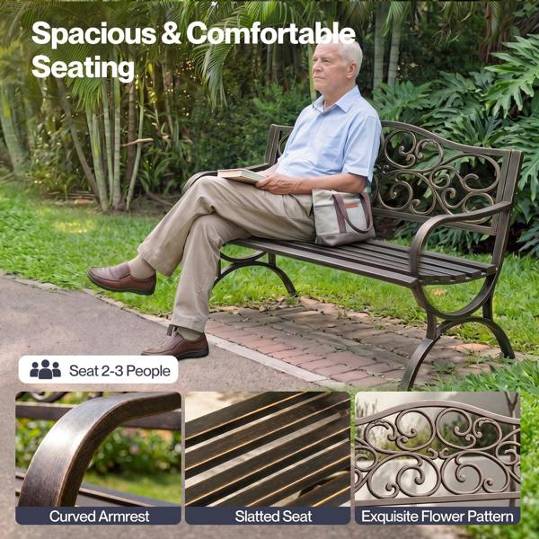 Levede Garden Bench Outdoor Bench 300kg Metal Floral Pattern Bronze