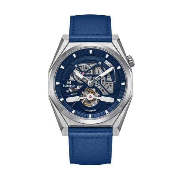 Heritor Automatic Amadeus Semi-Skeleton Leather-Band Watch - Silver/Blue - HERHS3402