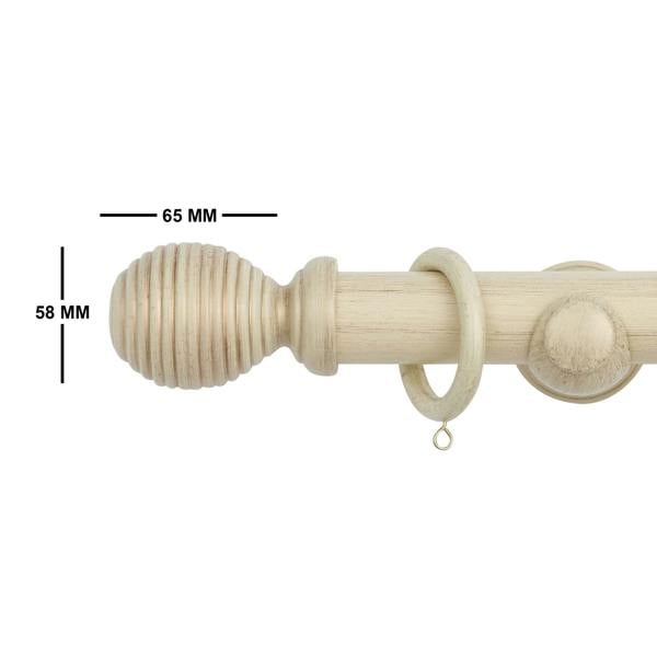 A.Unique Home Ribbed Wooden Curtain Pole with Rings and Fittings, In a Variety of Colours and Sizes (35mm) (180cm, Antique Vanilla)
