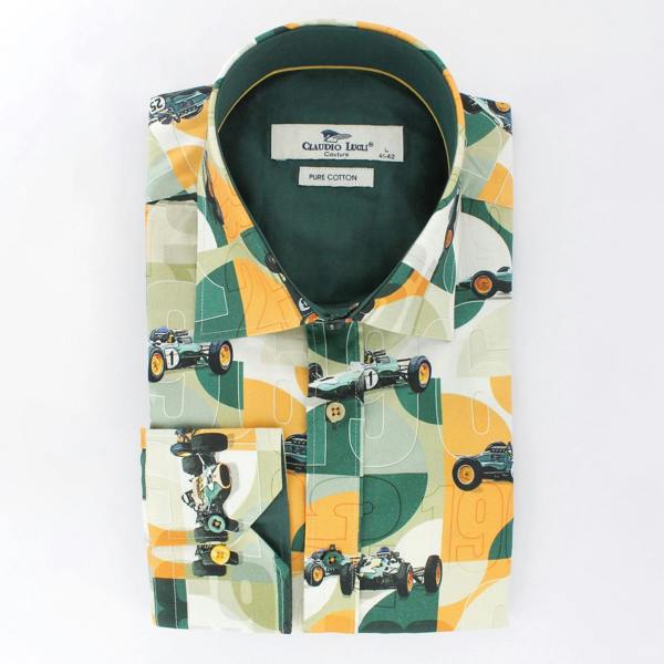 RETRO RACING LEGEND PRINT SHIRT - Premium Men's Patterned Shirt by Claudio Lugli | Bold Design, Tailored Fit, Best Printed Shirts