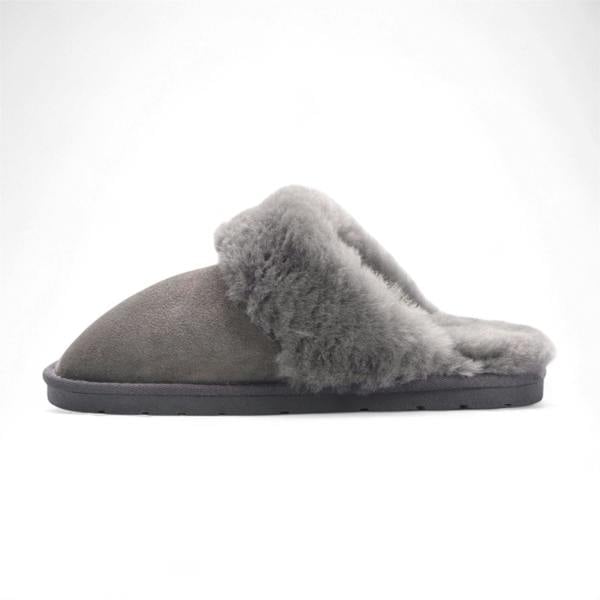 Infinity Leather Women's Genuine Sheepskin Grey Suede Mule Winter Slippers - Luna