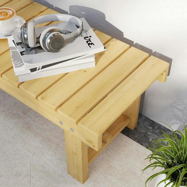 Natural fir wooden bench top with slatted seat boards and sturdy corner legs
