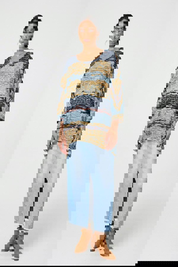 Grey | Printed 3/4 Batwing Sleeve Relaxed Tunic Top
